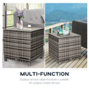 Outsunny Side Table Furniture Tempered Glass Garden Patio Wicker Mixed Grey