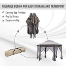 Outsunny 4x4m Hexagon Gazebo w/ Metal Frame Mesh Curtains Outdoor Garden, Beige