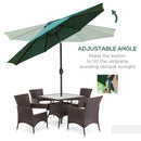 Outsunny 2.67m Patio LED Umbrella with Push Button Tilt/Crank 8 Ribs Green