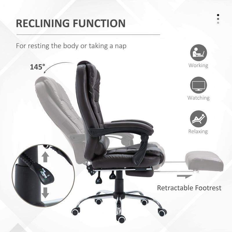 HOMCOM PU Leather Executive Office Chair with Retractable Footrest, Brown