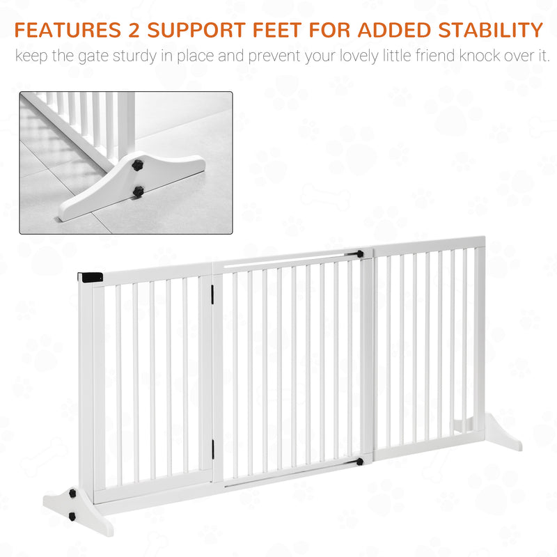 PawHut Wooden Freestanding Pet Gate Adjustable w/ Door Lock Safe Barrier White