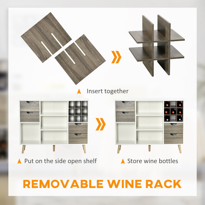HOMCOM Kitchen Sideboard Storage Cabinet with Removable Wine Holder, Grey
