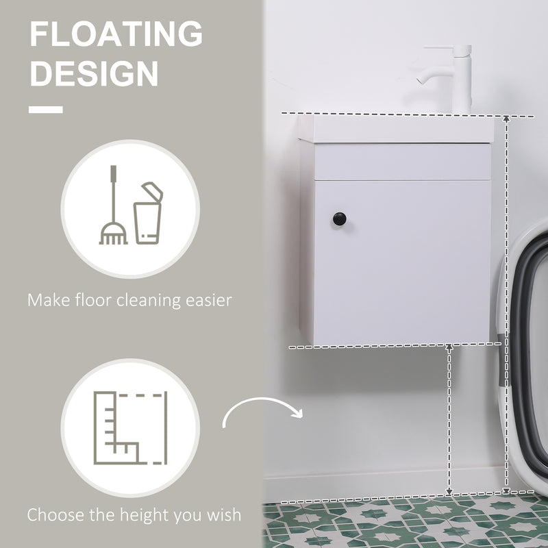 kleankin Bathroom Vanity Unit with Basin, Wall Mounted Wash Stand, White