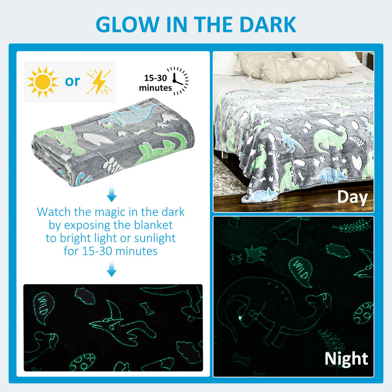 HOMCOM Flannel Fleece Blanket Double Size Glow in The Dark 203x152cm Dinosaurs