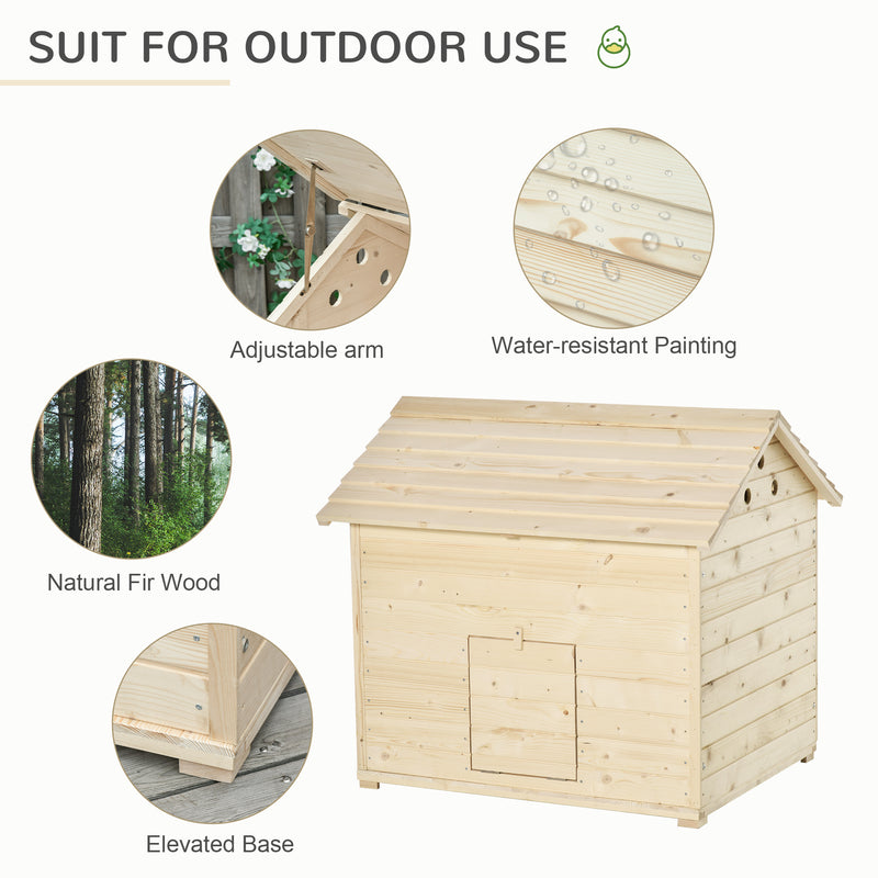 PawHut Wooden Duck House w/ Openable Roof, Raised Base, Air Holes - Natural