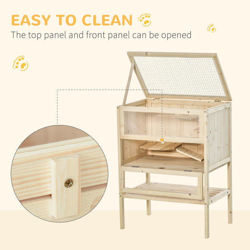 PawHut Wooden Hamster Cage w/ Storage Shelf, Openable Top for Gerbils and Mice
