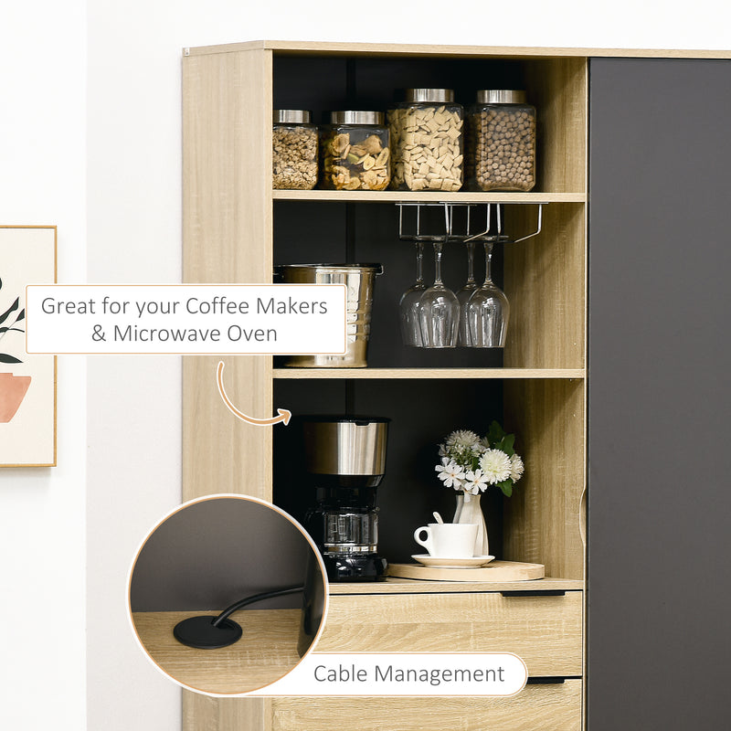HOMCOM Kitchen Cupboard Storage Cabinet Adjustable Shelves, Wine Glass Rack