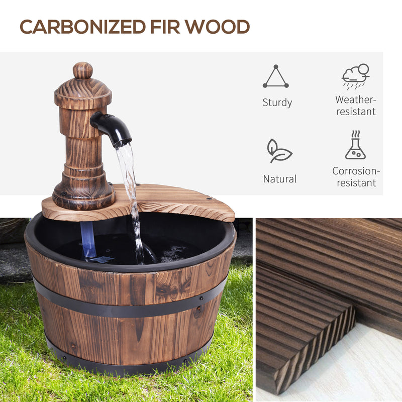 Outsunny Garden Barrel Water Fountain Patio Wood Electric Water Feature w/ Pump