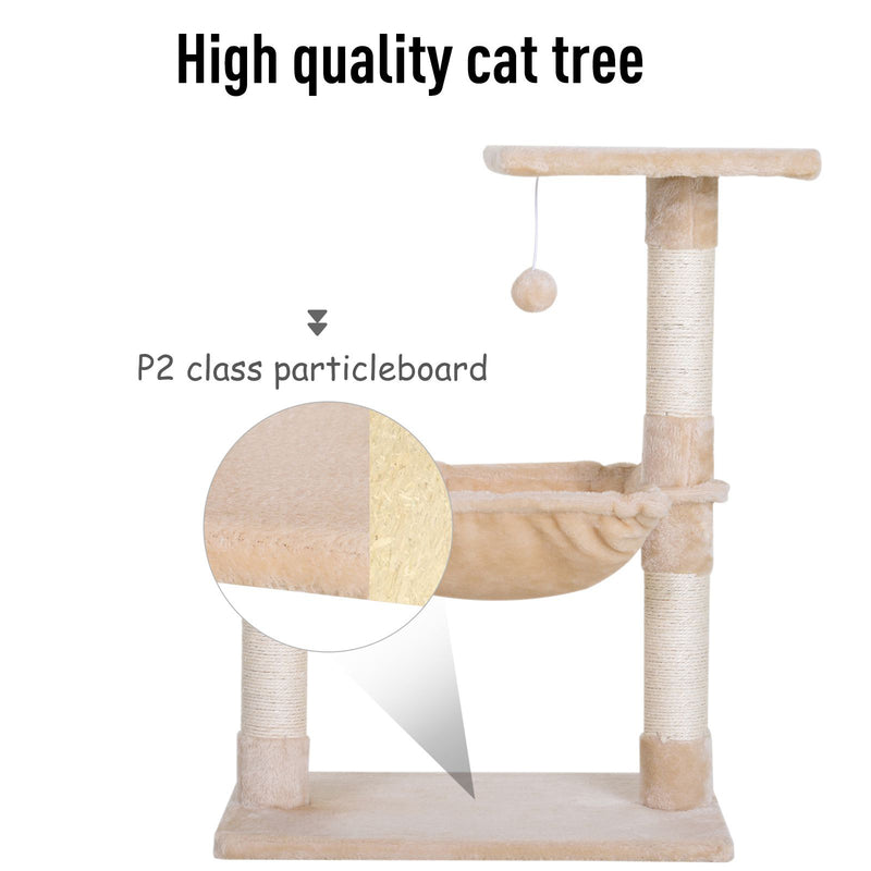 PawHut Cat Activity Tree Kitten Play Tower Palace Two-Tier Scratching Beige
