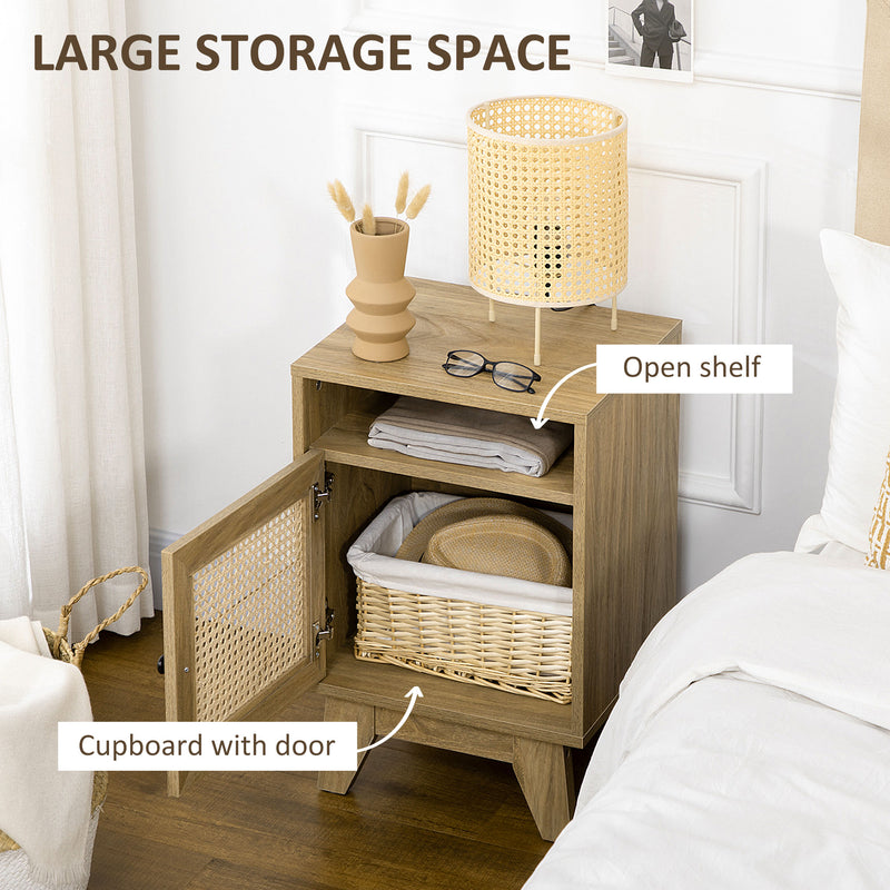 HOMCOM Nightstand, Rattan Bedside Table, Sofa Side Table w/ Drawer and Shelf