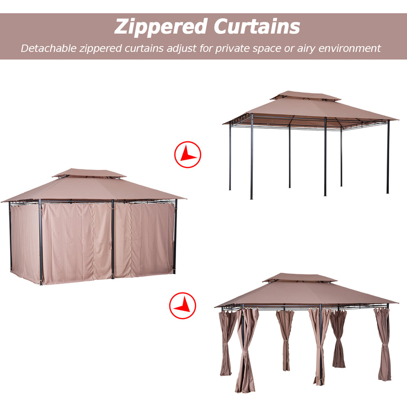 Outsunny 3 x 4m Outdoor 2-Tier Steel Frame Gazebo with Curtains Outdoor Backyard