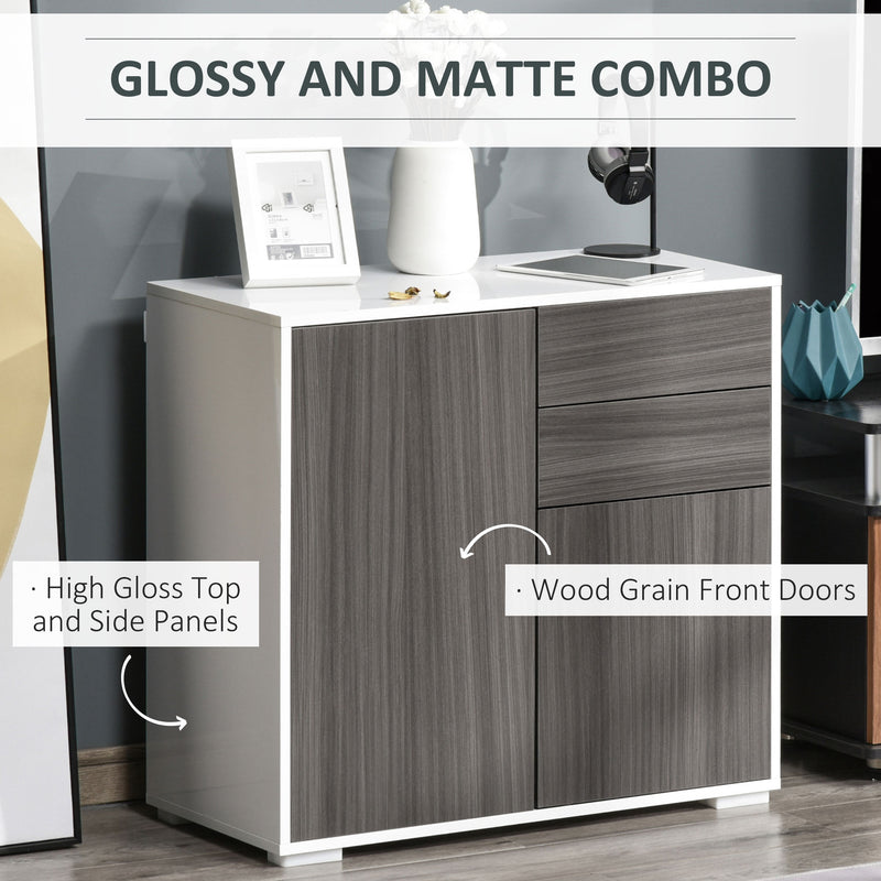 HOMCOM Side Cabinet with 2 Door Cabinet and 2 Drawer for Home Office Grey