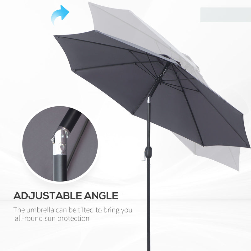 Outsunny 2.7M Patio Umbrella Outdoor Sunshade Canopy w/ Tilt and Crank Grey