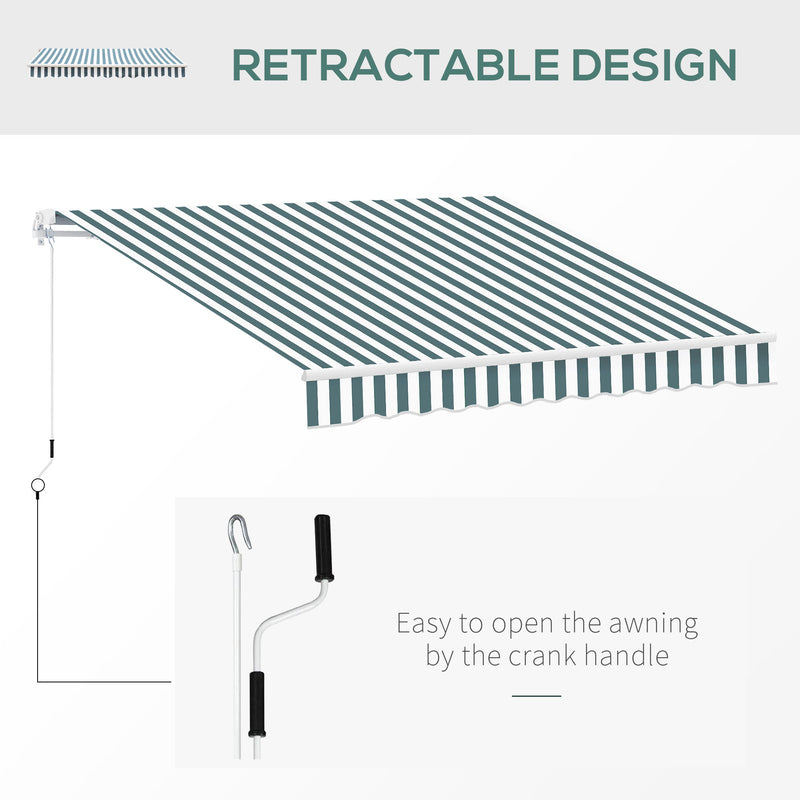 Outsunny Garden Sun Shade Canopy Retractable Awning, 2.5 x 2m, Green and White