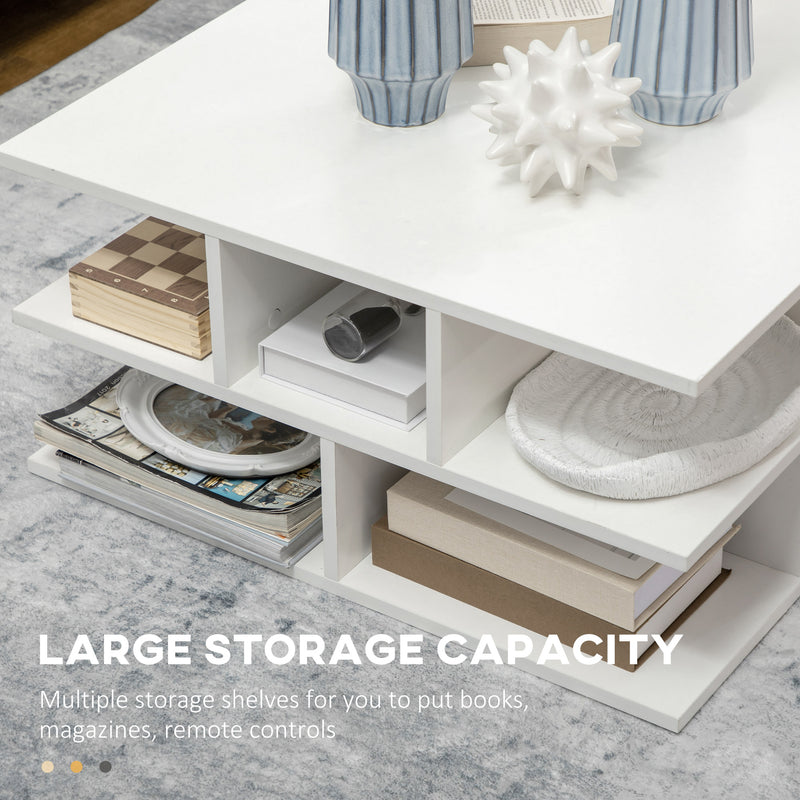 HOMCOM Square Modern 2-Tier Coffee Table with Multiple Storage Shelves White