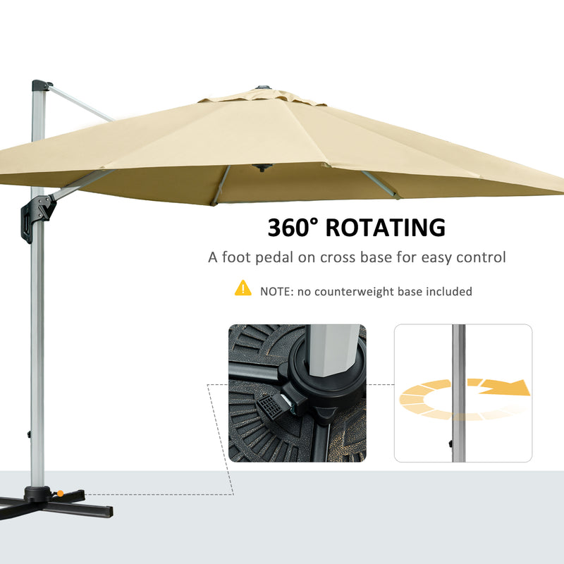Outsunny 3(m) Cantilever Roma Parasol w/ Crank & Tilt, 360°Rotating, Beige