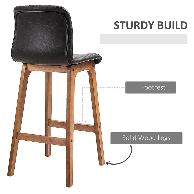 HOMCOM Modern Wood Bar Chairs Kitchen Cafe Stools Dining Barstool Brown