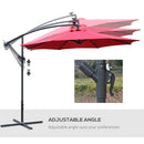 Outsunny 3(m) LED Patio Banana Umbrella Cantilever Parasol w/ Crank, Red