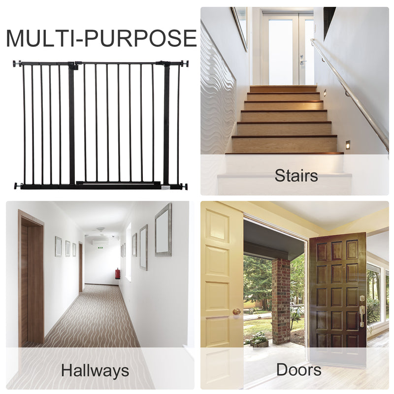 PawHut Pressure Fitted Pet Dog Safety Gate Metal Fence 76 cm Tall, Black