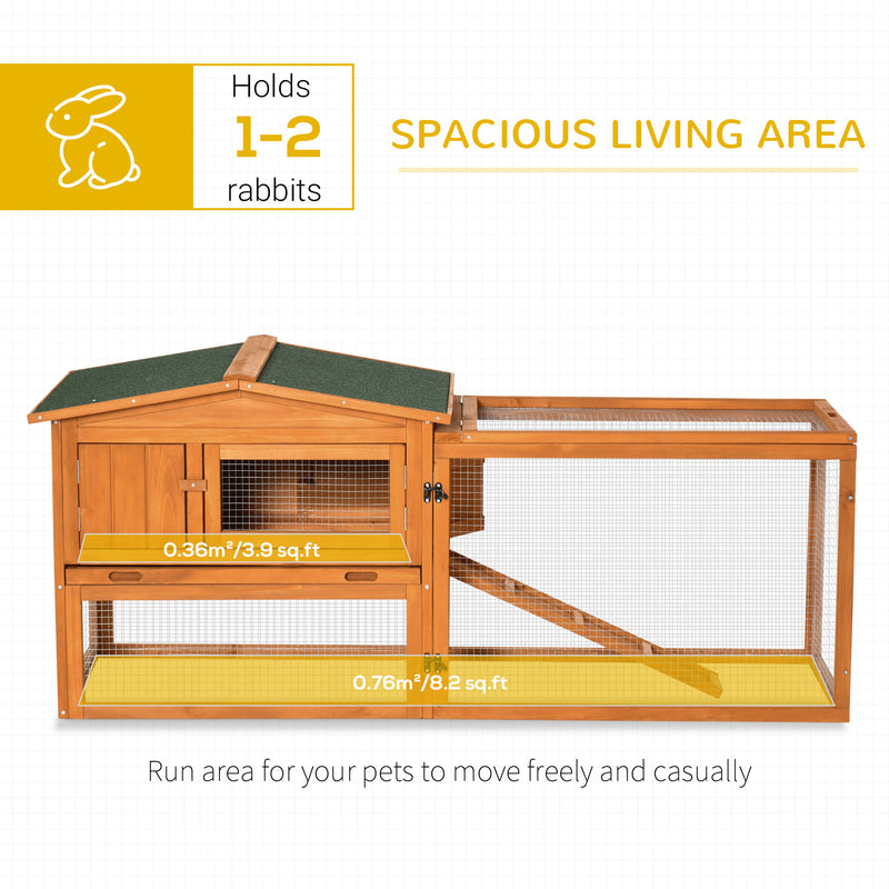 PawHut Rabbit Hutch and Run Outdoor w/ Sliding Tray Hay Rack Ramp, 156x58x68 cm