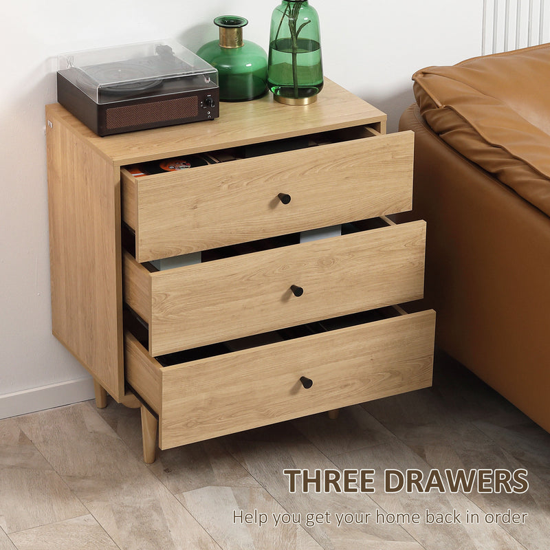 HOMCOM Chest of Drawers, 3 Drawer Unit Storage Cabinet for Bedroom, Natural