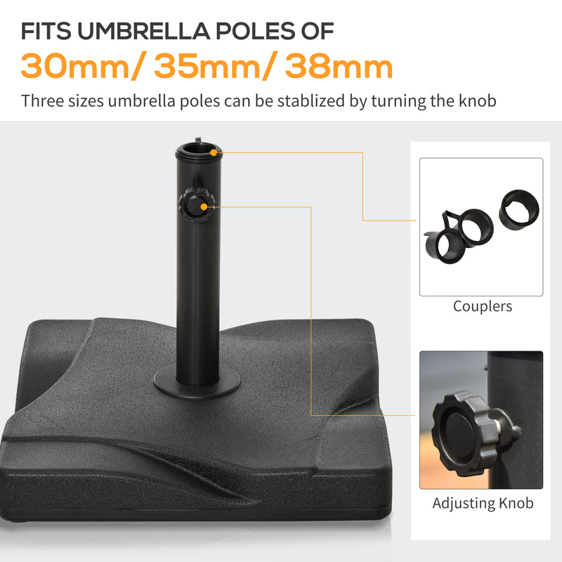 Outsunny 20KG Square Patio Umbrella Base, Fits ?32mm,?38mm,?48mm Pole - Black