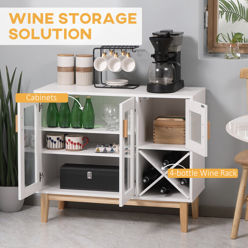 HOMCOM Glass Door Kitchen Sideboard, Display Cabinet with Wine Rack White