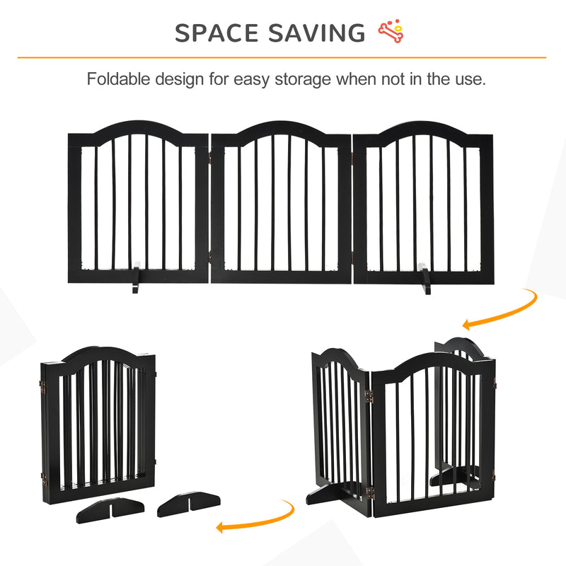 PawHut Freestanding Pet Gate Safety Barrier 3 Pannel w/ Support Feet Black