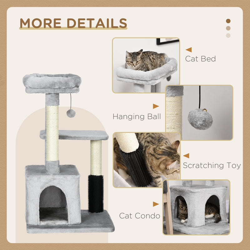 PawHut Cat Tree Climbing Activity Center w/ Scratching Massage Toy Hanging Ball