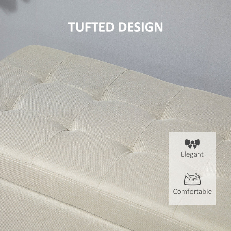 HOMCOM Linen Storage Ottoman Bench Padded w/ Tufting Hinged Lid Wood Frame Beige