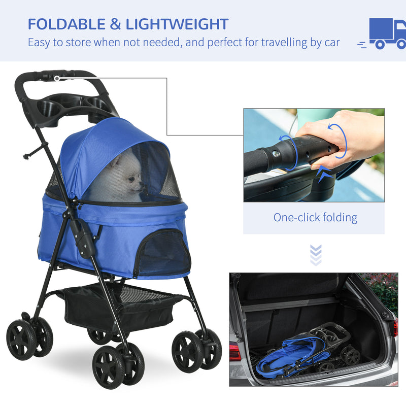 PawHut Dog Stroller with Rain Cover EVA Wheels Brake Basket Adjustable Canopy