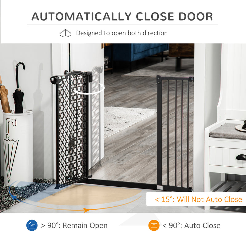 PawHut 74-105cm Pet Safety Gate, Pressure Fit Stair with Double Locking - Black