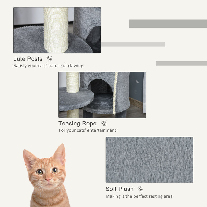 PawHut Cat Tree Tower Activity Center With Hanging Ball Toy Teasing Rope 112cm