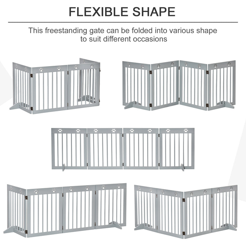 PawHut Pet Gate 4 Panel Wooden Dog Barrier Folding Fence w/ Support Feet
