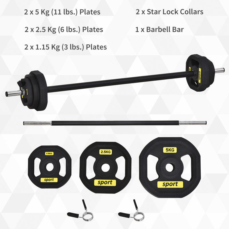 HOMCOM Adjustable 20kg Barbell Set Fitness Exercise for Indoor Home Gym Black