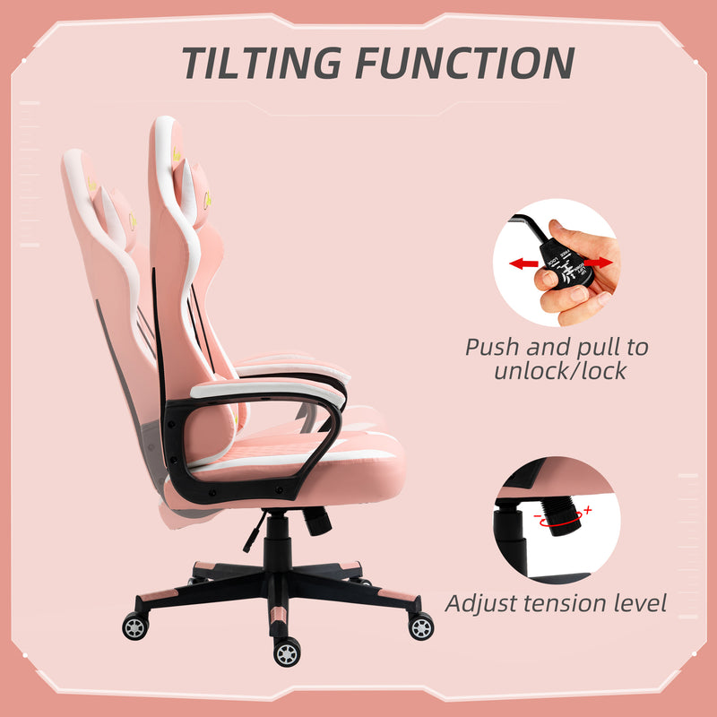 Vinsetto Racing Gaming Chair w/ Lumbar Support, Gamer Office Chair, Pink White