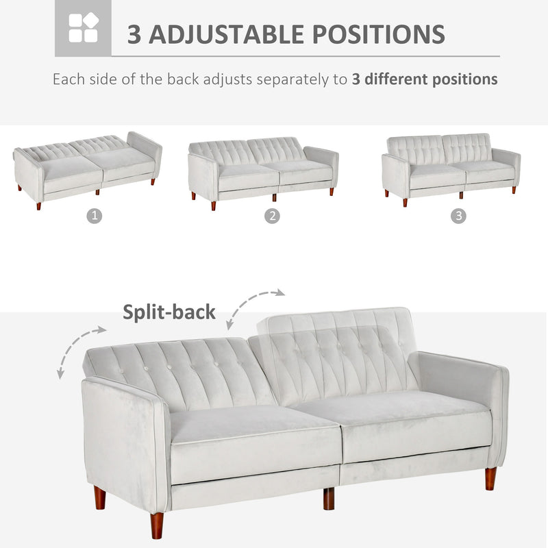 HOMCOM Convertible Sofa Futon Velvet-Touch Tufted Couch Sofa Bed Split Back Grey