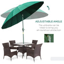 Outsunny 2.6m Round Curved Adjustable Parasol Sun Umbrella Metal Pole Green
