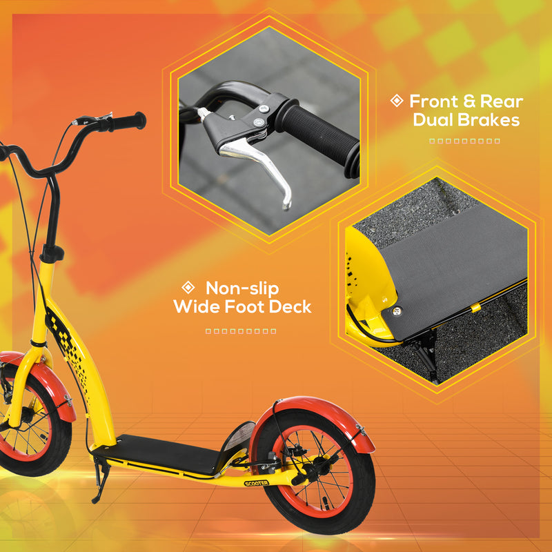 HOMCOM Kids Kick Scooter Adjustable Height Dual Brakes 12" Inflatable Wheels