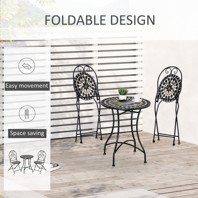 Outsunny 3 PCs Garden Bistro Set W/ Balcony Table and Chairs Metal Frame