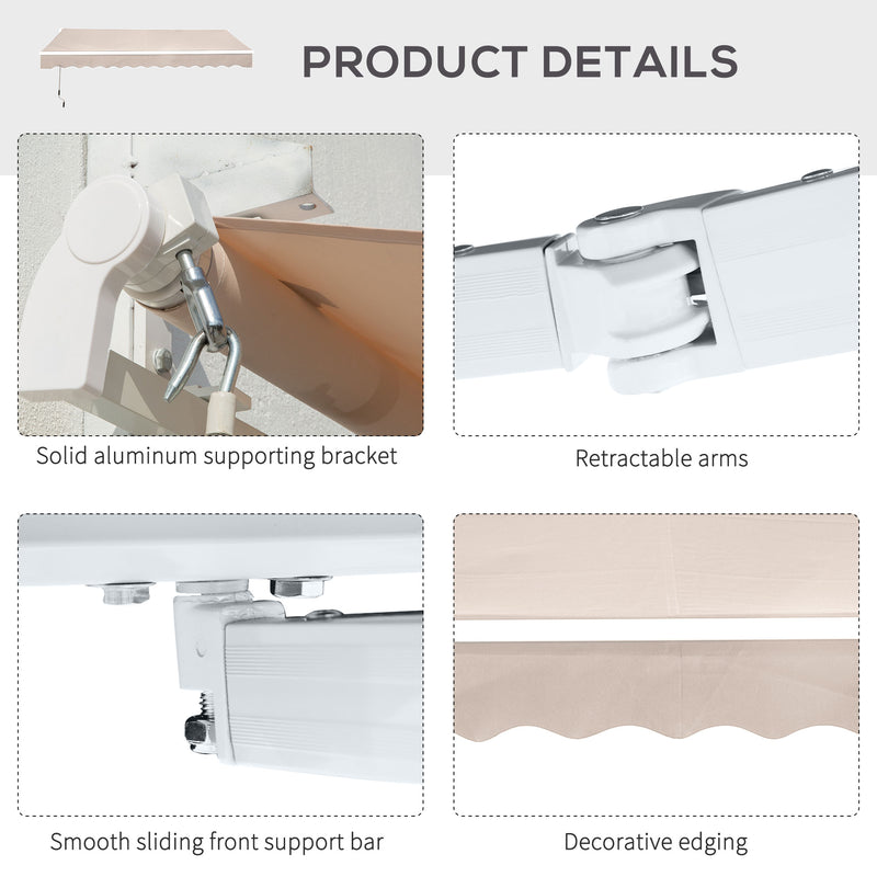 Outsunny Garden Sun Shade Canopy Retractable Awning, 3 x 2.5m, Cream White