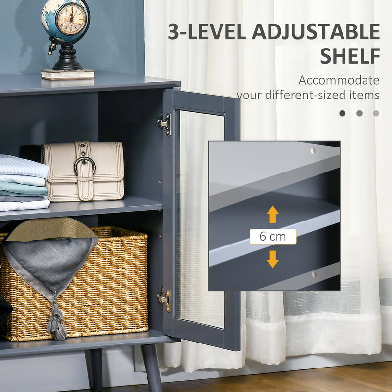 HOMCOM Modern Sideboard, Glass Door Buffet Cabinet with 2 Drawers, Grey