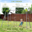 HOMCOM 3 In 1 Garden Swing Set w/ Metal Frame, for 4 Children, Ages 3-10 Years