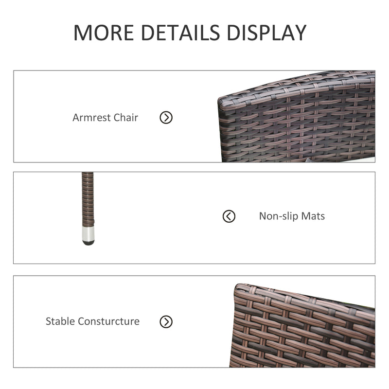 Outsunny 2PC Outdoor Rattan Armchair Wicker Dining Chair Set for Garden Brown
