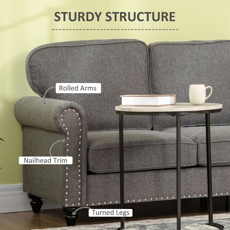 HOMCOM 3 Seater Sofas Fabric Couch with Nailhead Trim and Cushions Grey