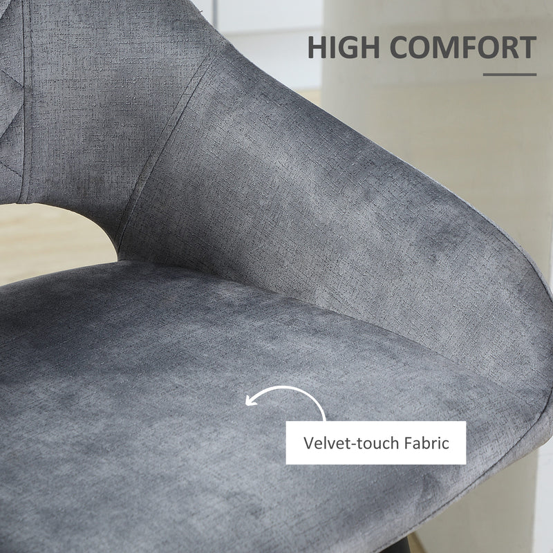 HOMCOM Bar Stools Set of 2, Velvet-Touch Fabric Counter Height Bar Chairs Grey