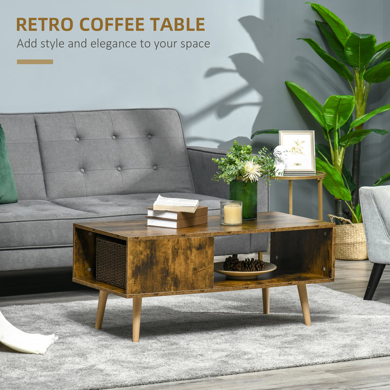HOMCOM Coffee Table, Retro Cocktail Table W/ Storage Compartments, Rustic Brown