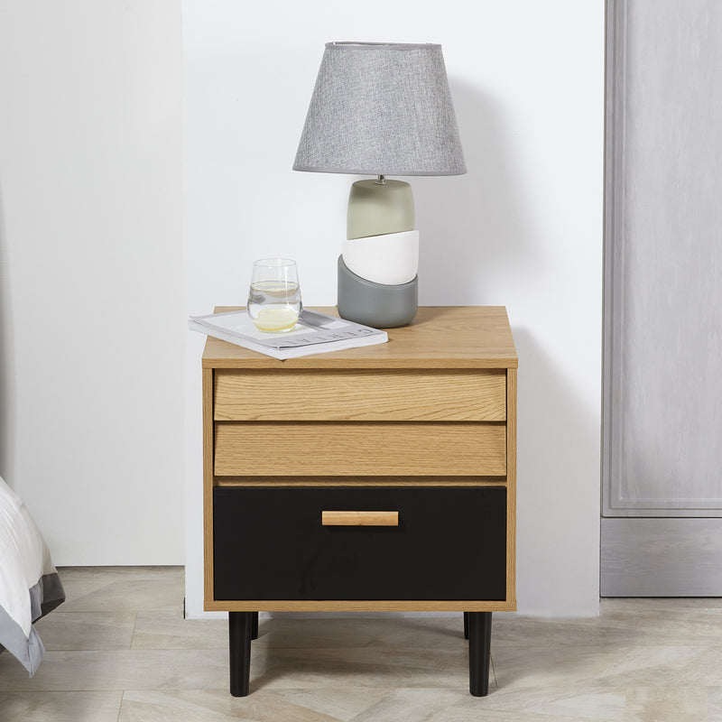 HOMCOM Bedside Table Cabinet Storage Chest w/ 2 Drawers Nordic Style Black