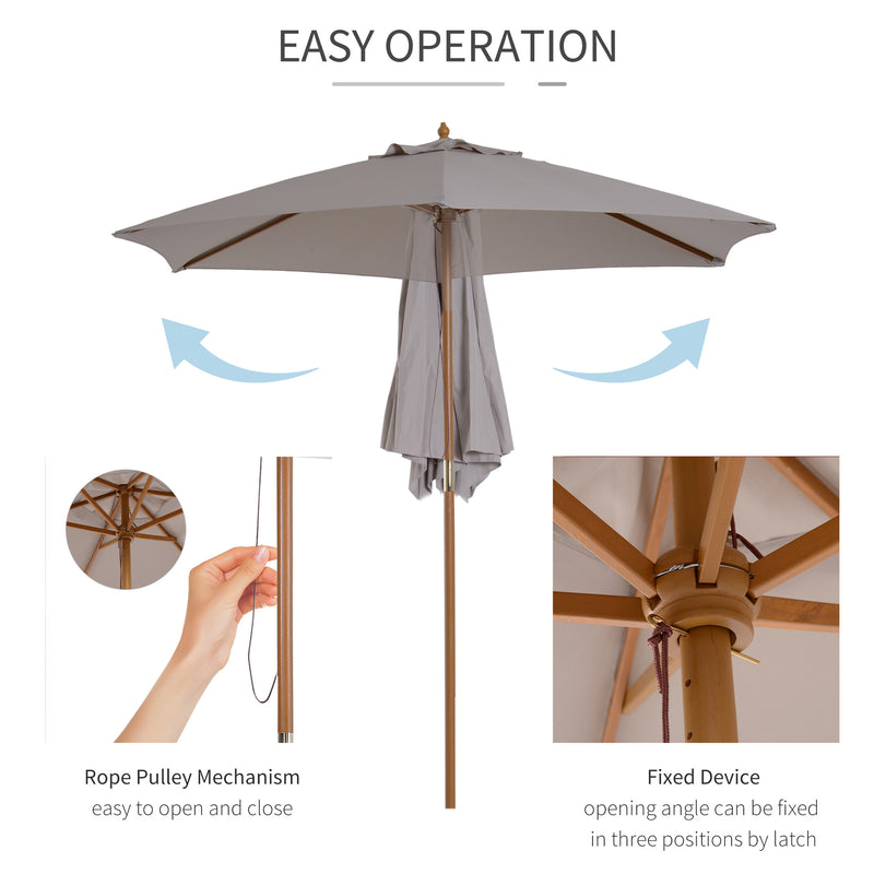 Outsunny 2.5m Wood Garden Parasol Sun Shade Patio Outdoor Wooden Umbrella Canopy