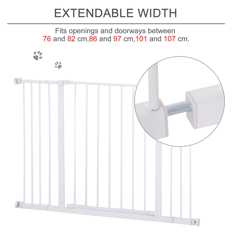 PawHut Pressure Fitted Pet Dog Safety Gate Metal Fence 76 cm Tall, White